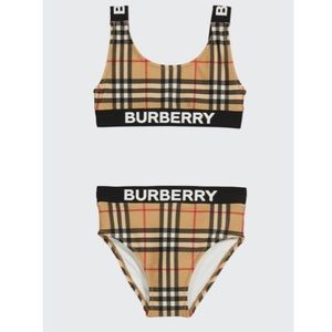 Girl’s Burberry Check Logo Two-Piece Bikini Size 6